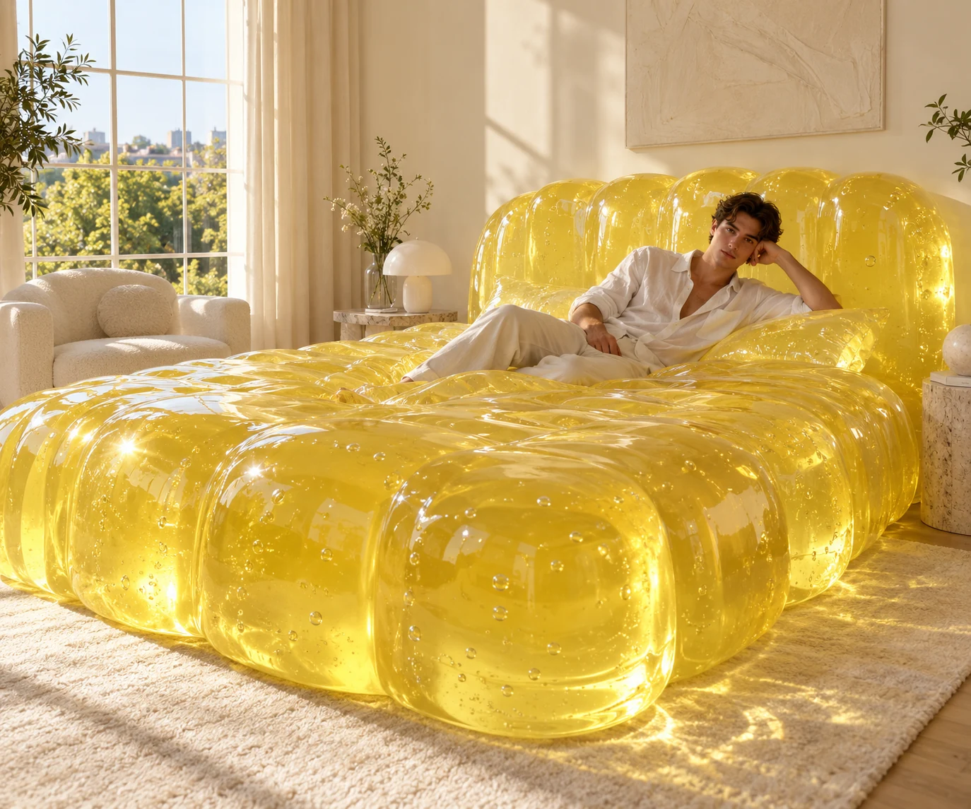 Sunlit lemon-yellow jelly bed